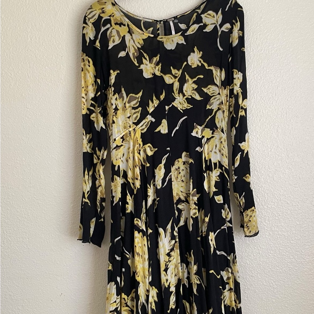 Free People Black and Yellow Floral Long Sleeve Dress - Picture 2 of 4
